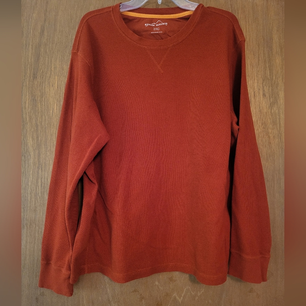 Eddie Bauer Mens XXL Burnt Orange Crewneck Waffle Weave Top
